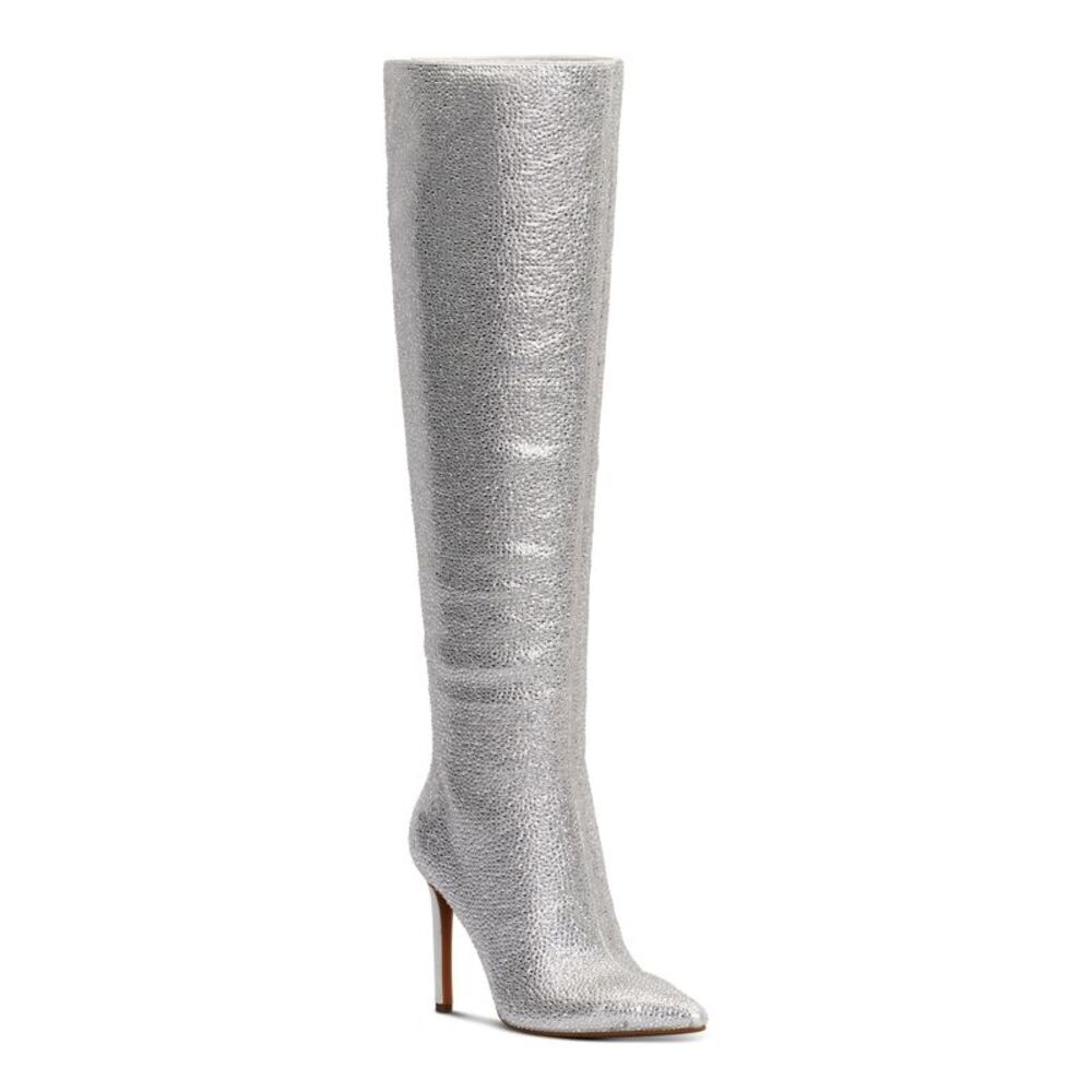 INC Womens Silver Embellished Pointed Toe Stiletto Zip-Up Dress Boots 5.5 M
